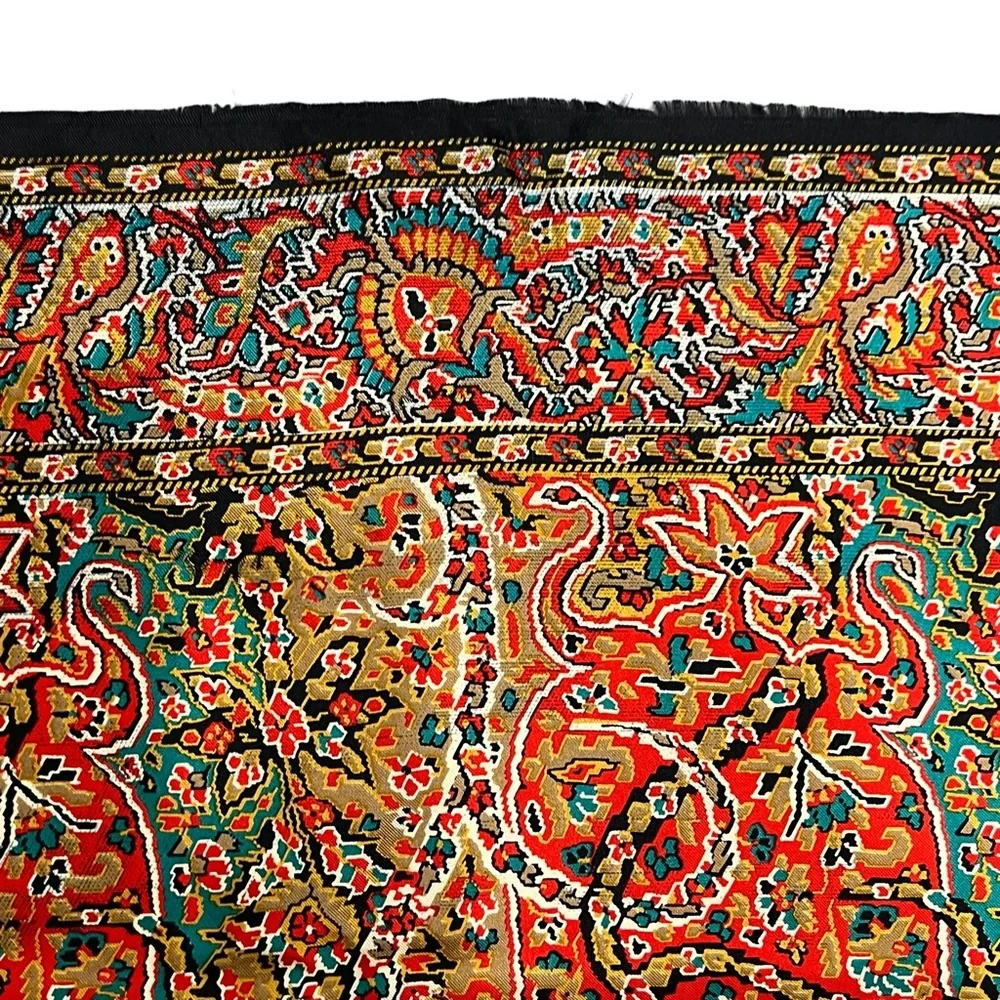 PERRY ELLIS RED, BLACK & GREEN TAPESTRY DESIGN 100% SILK SCARF